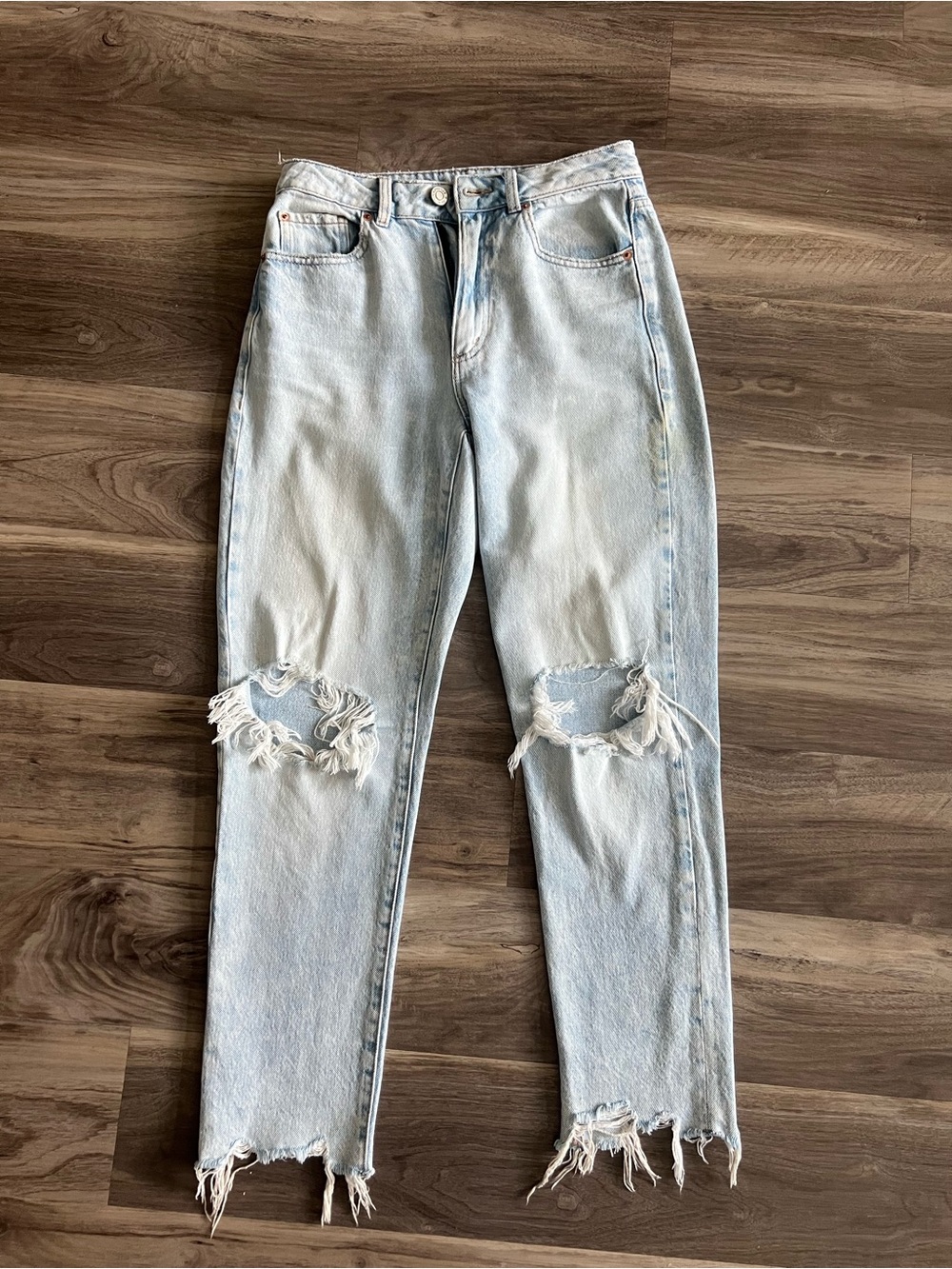 Garage Light Blue Distressed Mom Jeans